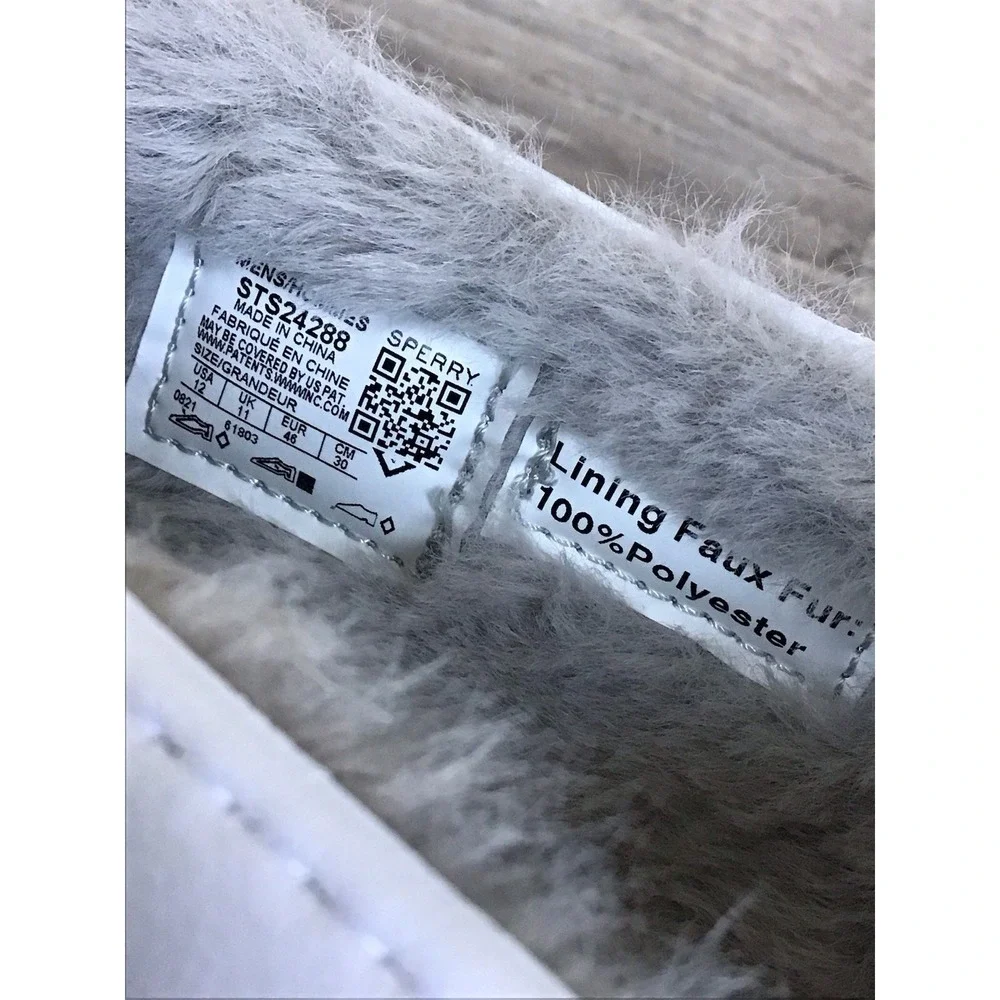 Sperry Boat Shoe Mens 12 White A/O Float Slip On Shearling Faux Fur STS24288